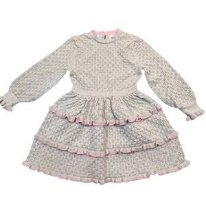 Mini Boden 3-4Y Metallic Beige Knit Ruffle Tiered Long Sleeve Dress Party